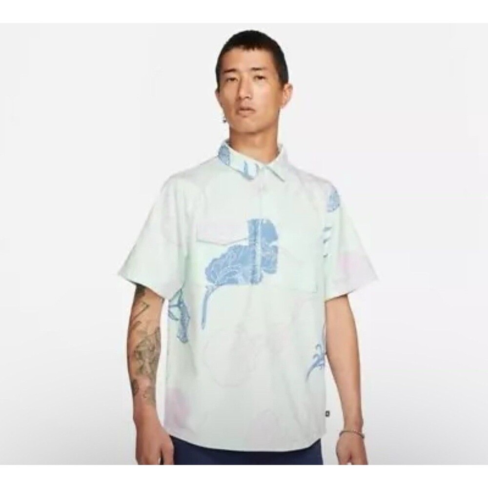 Nike SB Skateboard Polo Shirt Floral Blue Green Pink Mens Size Med DM0169-394